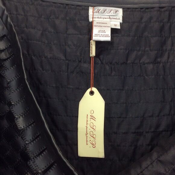 MSSP Max Studio Specialty Products Tiered Mini Skirt Size 12 Black Vegan Leather - Picture 5 of 12